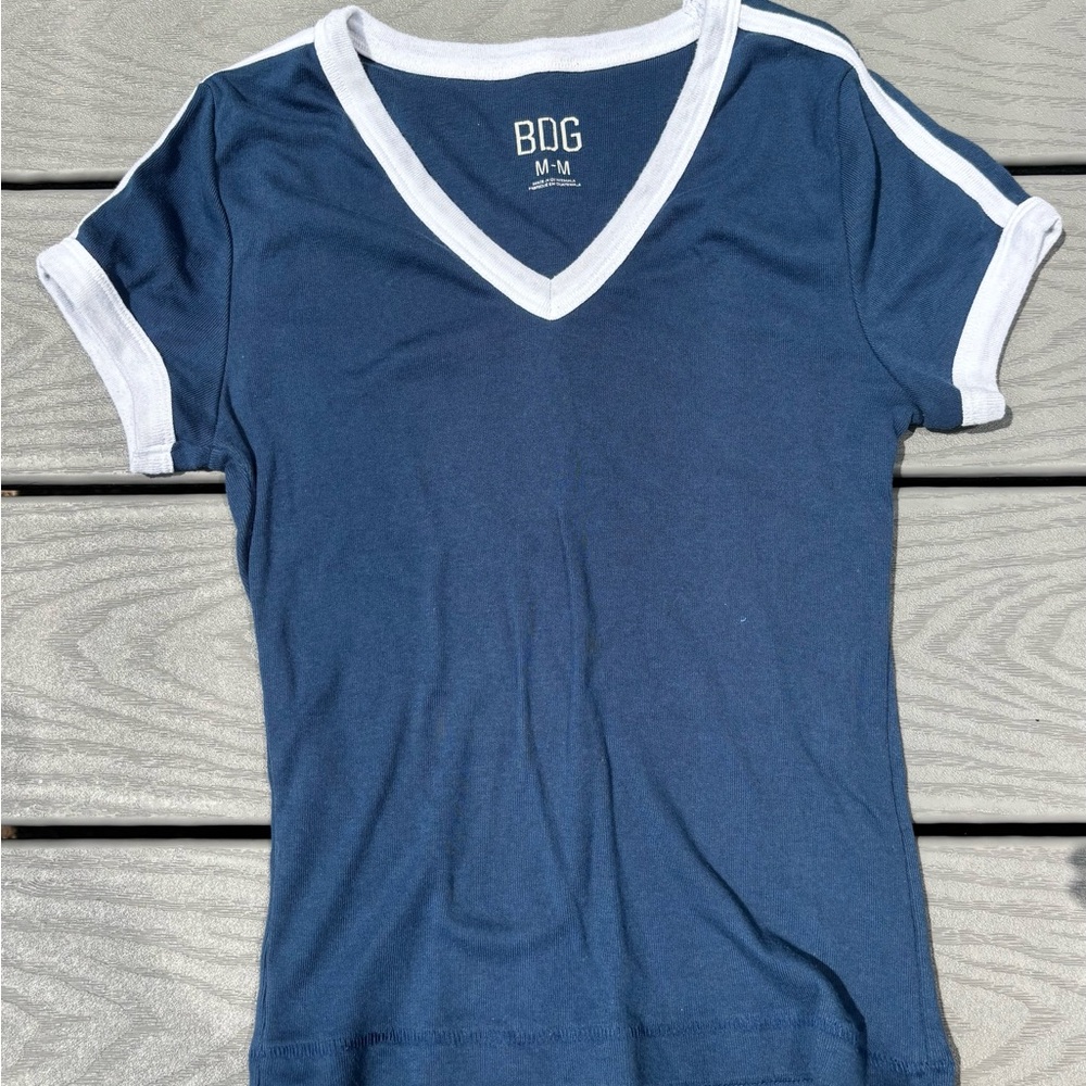 Urban Outfitters Navy and White Short Sleeve Tee